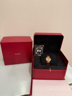 Cartier Vermeil Must De Colisee Gold Dial with Red Leather Strap